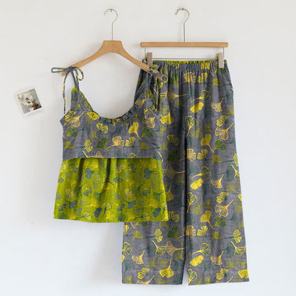 Retro-Loungewear-Set aus Baumwolle mit botanischem Ginkgoblatt-Tami-Top - image 5