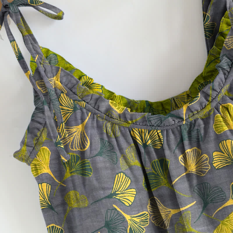 Retro-Loungewear-Set aus Baumwolle mit botanischem Ginkgoblatt-Tami-Top - image 6
