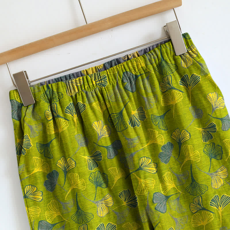 Retro-Loungewear-Set aus Baumwolle mit botanischem Ginkgoblatt-Tami-Top - image 3