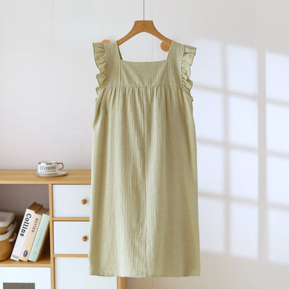 Baumwoll-Loungekleid mit eckigem Ausschnitt und Rüschen - image 4