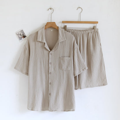 Loungewear-Set aus Baumwollgaze mit Knopfleiste - Grau - Herren XL - image 2