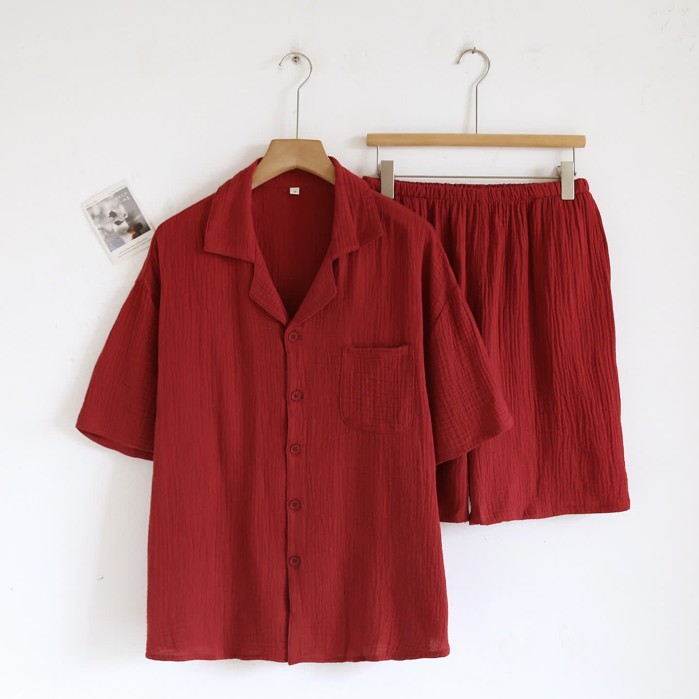 Loungewear-Set aus Baumwollgaze mit Knopfleiste - Rot - Herren XL - image 5
