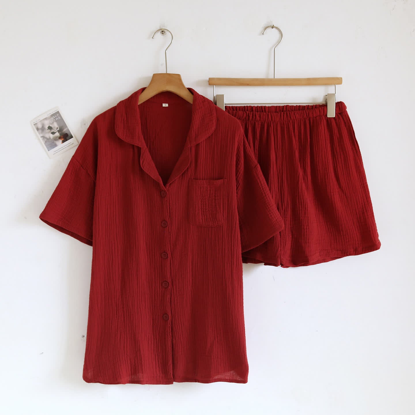 Loungewear-Set aus Baumwollgaze mit Knopfleiste - Rot - Damen XL - image 4