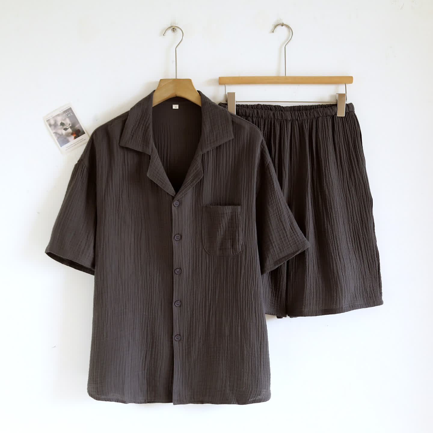 Loungewear-Set aus Baumwollgaze mit Knopfleiste - Dunkelgrau - Herren XL - image 8