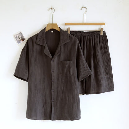 Loungewear-Set aus Baumwollgaze mit Knopfleiste - Dunkelgrau - Herren XL - image 8