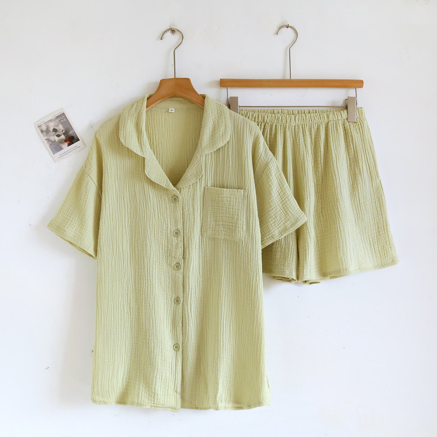 Loungewear-Set aus Baumwollgaze mit Knopfleiste - Matcha Grün - Damen XL - image 10