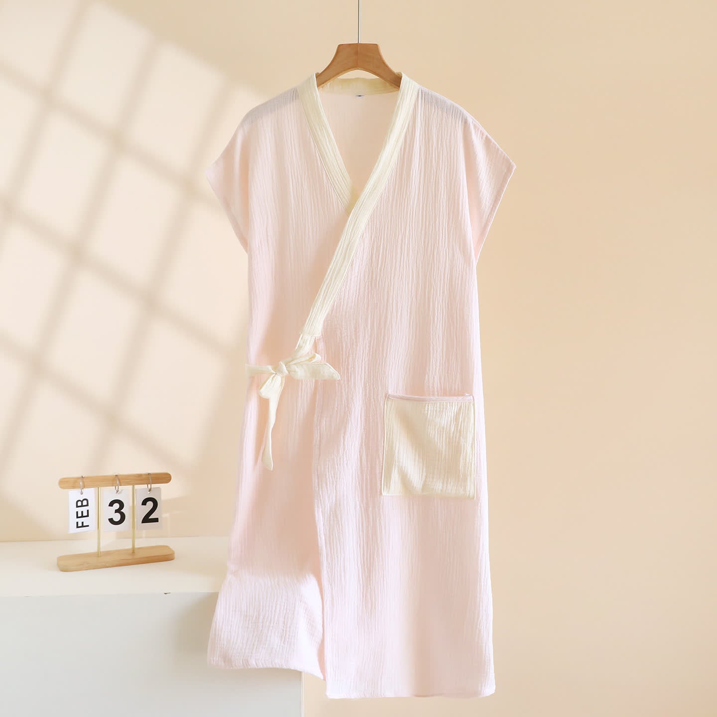 Minimalistischer Kimono-Wickelmantel aus Baumwolle - Rosa - Damen XL - image 2