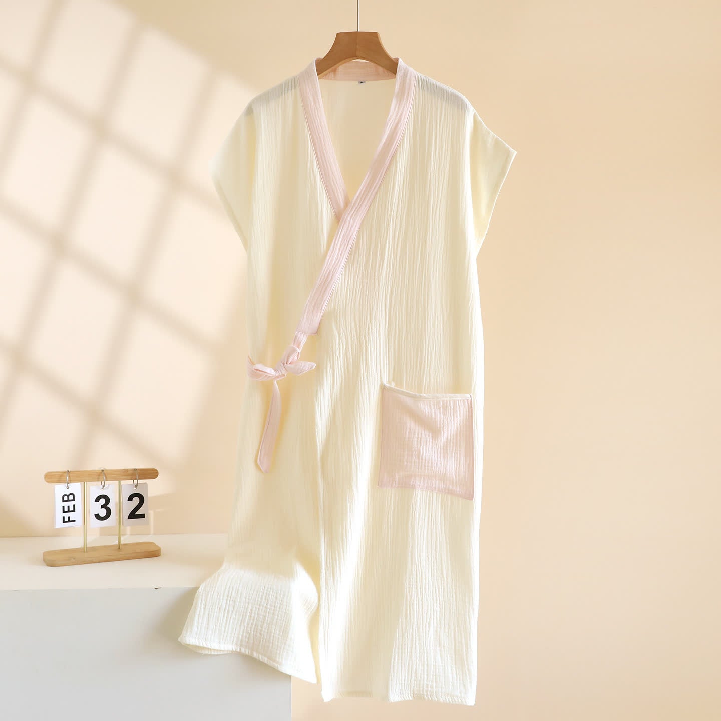 Minimalistischer Kimono-Wickelmantel aus Baumwolle - Beige - Damen XL - image 12