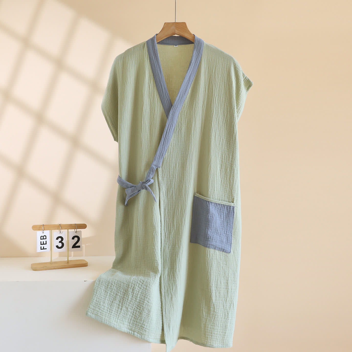 Minimalistischer Kimono-Wickelmantel aus Baumwolle - Grün - Herren XL - image 13