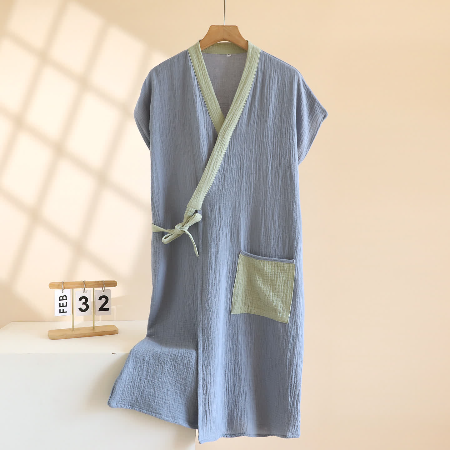 Minimalistischer Kimono-Wickelmantel aus Baumwolle - Graublau - Herren XL - image 14