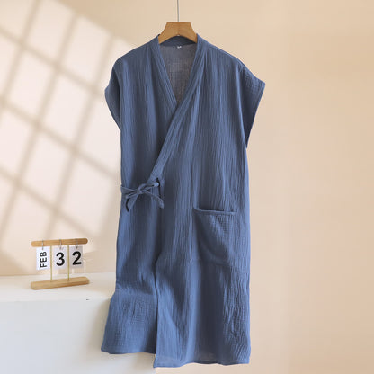 Minimalistischer Kimono-Wickelmantel aus Baumwolle - Marineblau - Herren XL - image 15