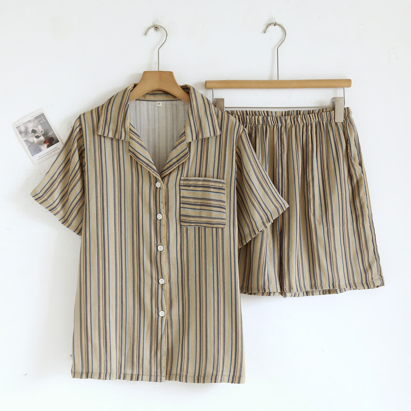 Vintage-Straped Cotton Loungewear Set - Beige - XL - image 0