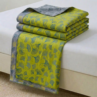 Vintage Bettwäsche-Set aus Baumwolle mit grünem Ginkgoblatt - Grün - Tagesdecke - König - image 0