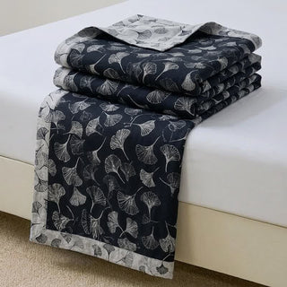 Vintage Wendebettwäsche-Set aus Baumwolle mit schwarzem Ginkgoblatt - Schwarz - Tagesdecke - König - image 0