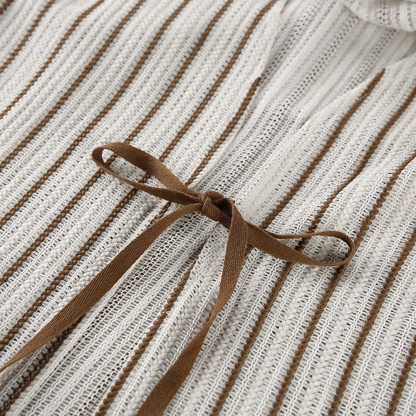 Müheloses gestreiftes Baumwoll-Wickel-Resort-Loungewear-Set - image 6