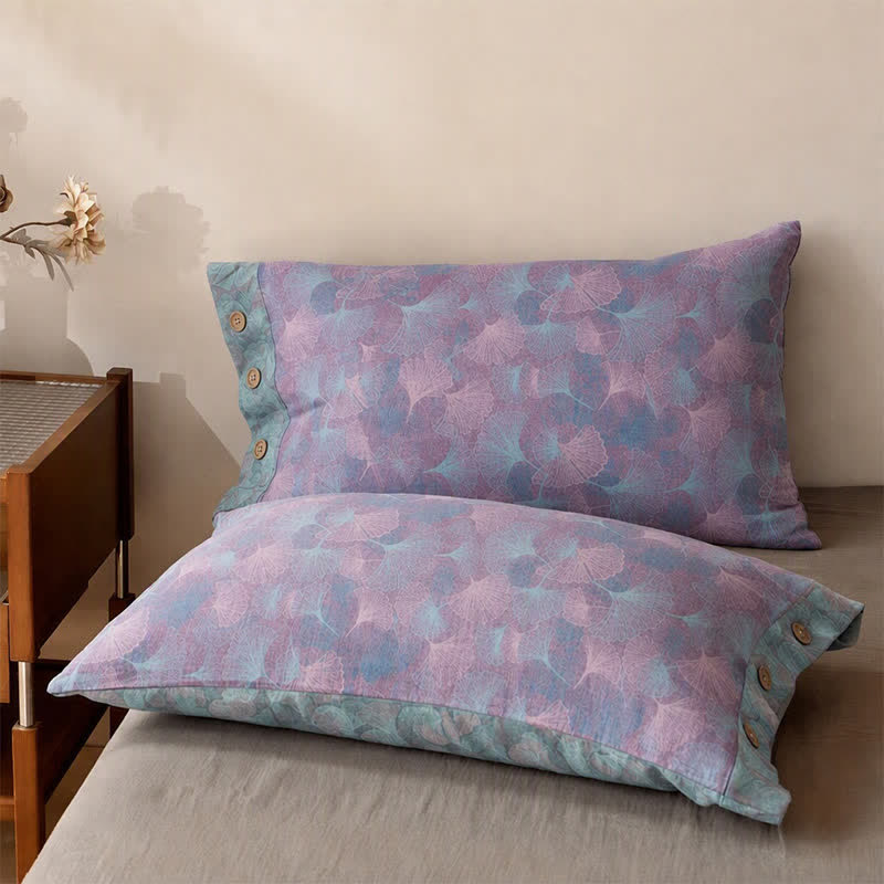 Bettwäsche-Set aus Baumwolle mit dezentem Vintage-Ginkgoblatt-Muster - Lila - 2 Kissenbezüge - 40" x 50cm x 50cm - image 2