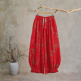 Rote Loungewear-Hose aus Baumwolle mit Blumenmuster - Rot - XXL - image 0