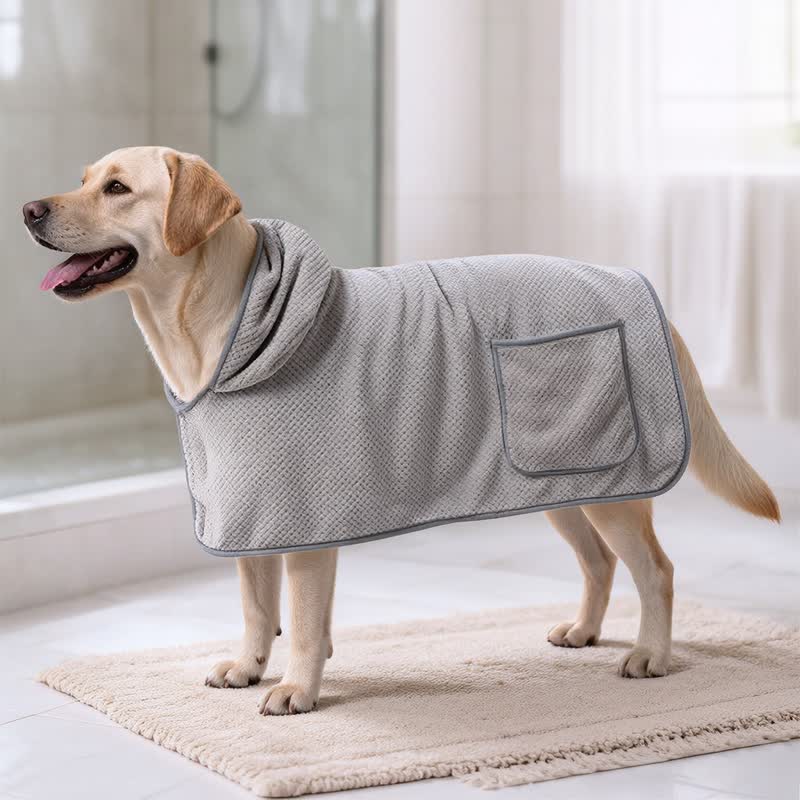 Einfarbiger Mikrofaser-Bademantel für Hunde - Grau - XL - image 4