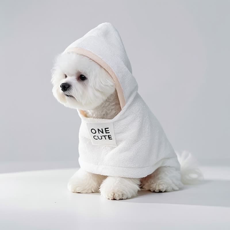 Hundebademantel mit Kapuze aus weißem Frottee und Baumwolle - image 1