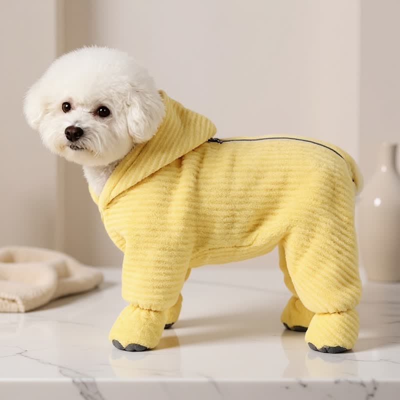 Gelb gestreifter Ganzkörper-Bademantel für Hunde - Gelb - XL - image 0