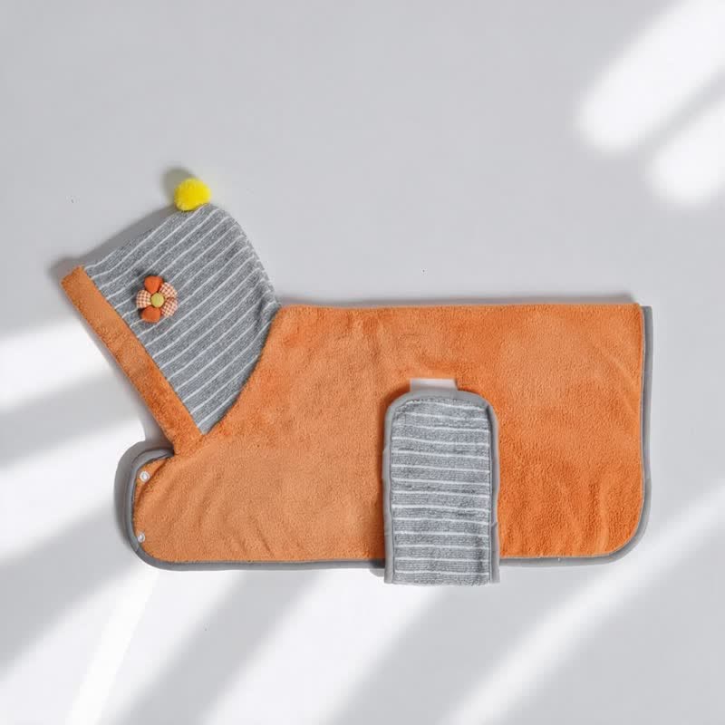 Orange gestreifter Hundebademantel mit Blumenmuster - image 2