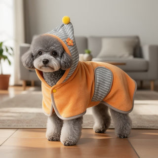 Orange gestreifter Hundebademantel mit Blumenmuster - Orange - XL - image 0