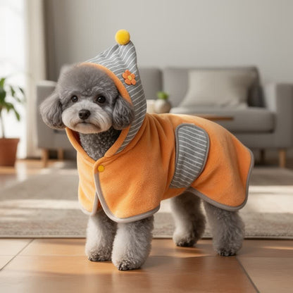 Orange gestreifter Hundebademantel mit Blumenmuster - Orange - XL - image 0