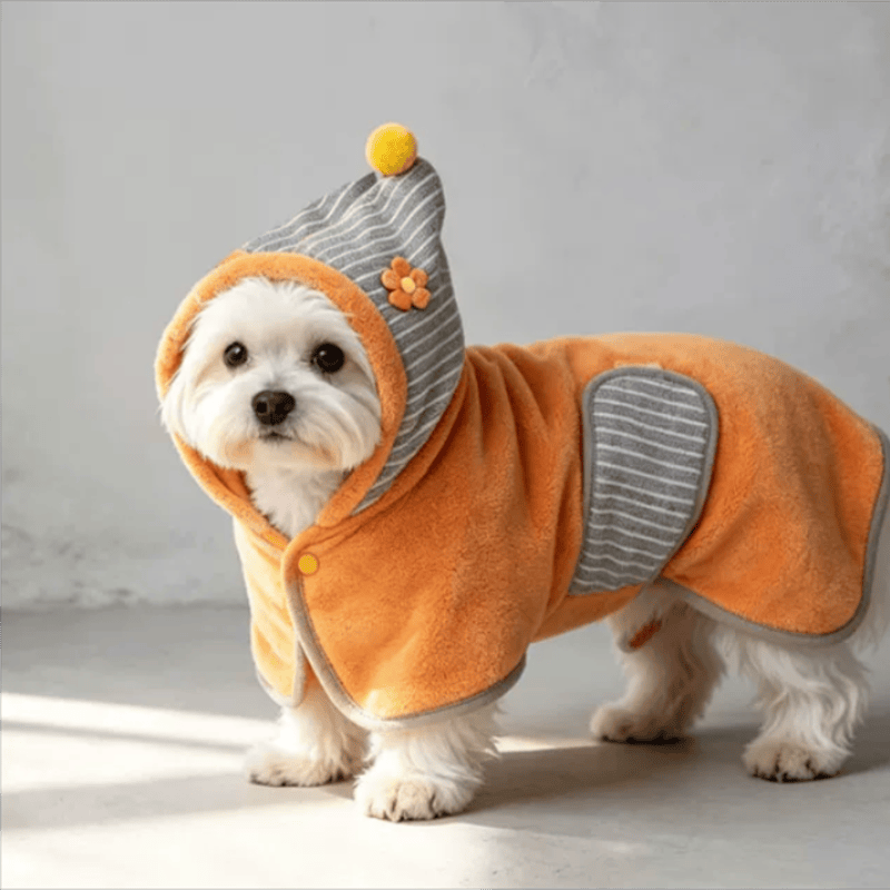 Orange gestreifter Hundebademantel mit Blumenmuster - image 1
