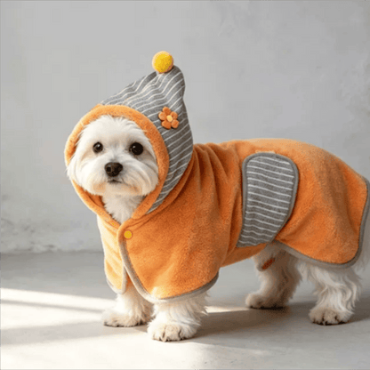 Orange gestreifter Hundebademantel mit Blumenmuster - image 1