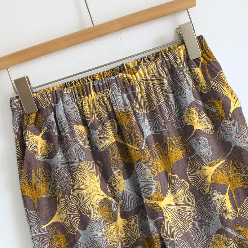 Retro-Loungewear-Set aus Baumwoll-Cami mit Ginkgoblattmuster - image 7