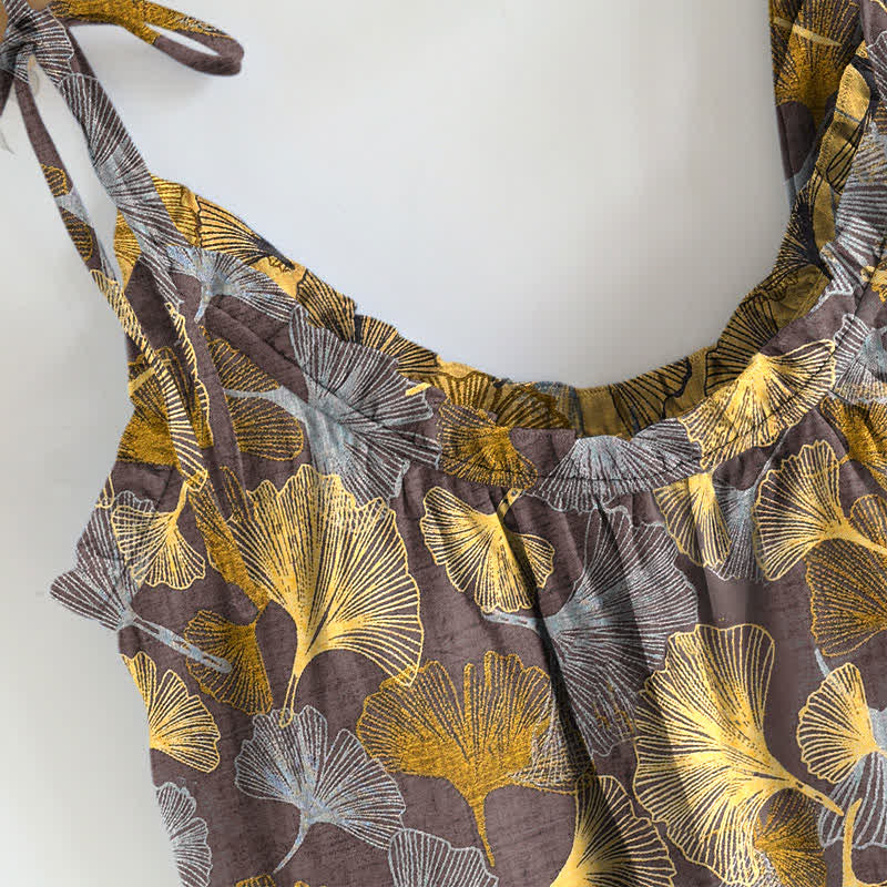 Retro-Loungewear-Set aus Baumwoll-Cami mit Ginkgoblattmuster - image 6