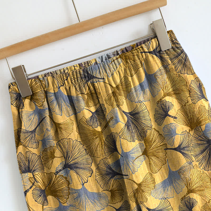 Retro-Loungewear-Set aus Baumwoll-Cami mit Ginkgoblattmuster - image 3