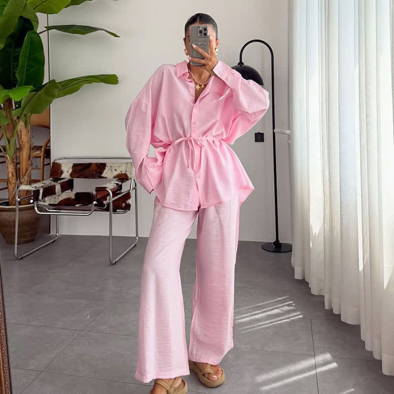 Loungewear-Set aus einfarbigem, strukturiertem Crinkle-Gewebe - image 5
