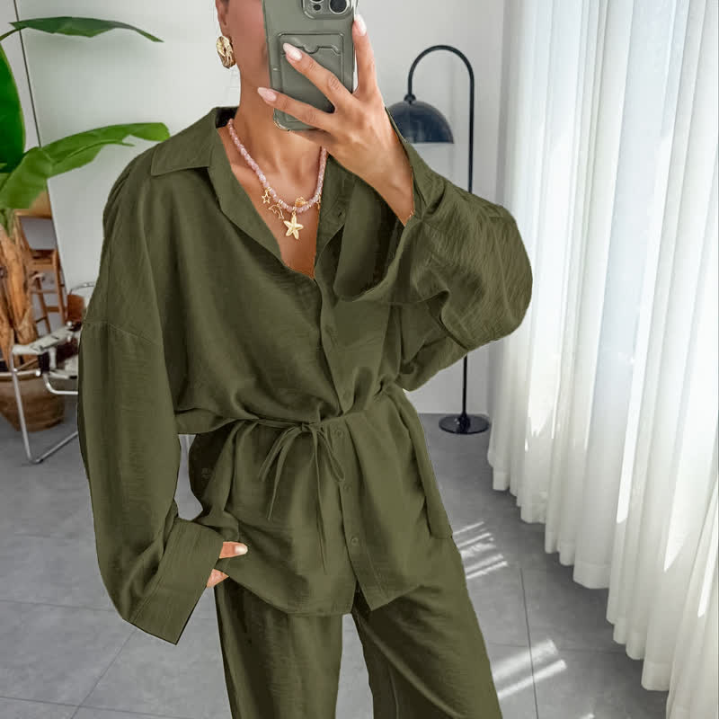 Loungewear-Set aus einfarbigem, strukturiertem Crinkle-Gewebe - image 8