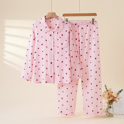 Baumwollpyjama mit pastellfarbenem Sternenmuster und langen Ärmeln - Rosa - XL - image 13