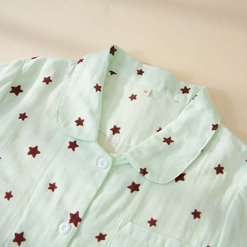 Baumwollpyjama mit pastellfarbenem Sternenmuster und langen Ärmeln - image 6