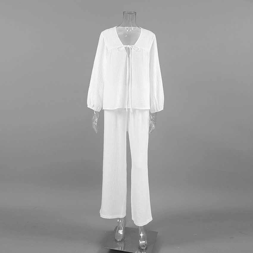 Lässiges Lounge-Set aus Baumwolle mit Schleife vorne - image 3