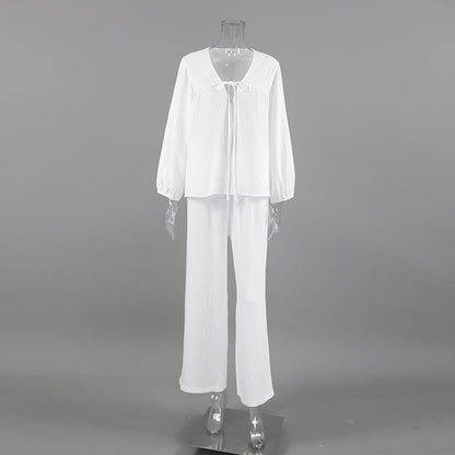 Lässiges Lounge-Set aus Baumwolle mit Schleife vorne - image 3