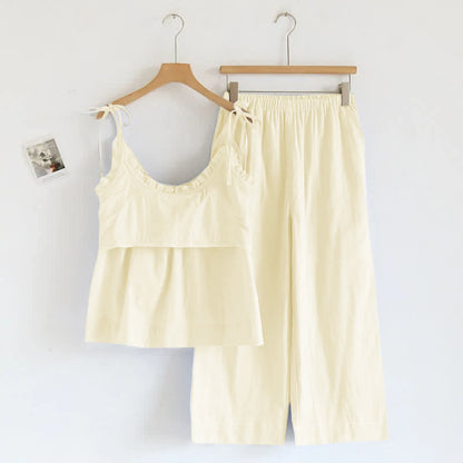 Einfarbiger Rüschen-Baumwollpyjama mit Camisole - image 18