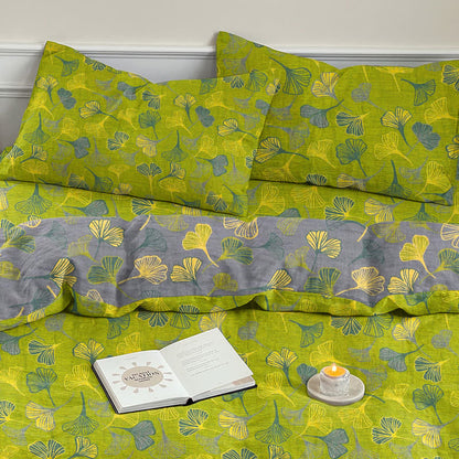 Vintage-Wendebettwäsche-Set aus Baumwolle mit grünem Ginkgoblatt - Grün - 2 Kissenbezüge - 52cm x 70cm - image 7