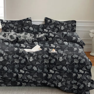 Vintage Wendebettwäsche-Set aus Baumwolle mit schwarzem Ginkgoblatt - Schwarz - 2 Kissenbezüge - 50cm x 50cm x 37" - image 0