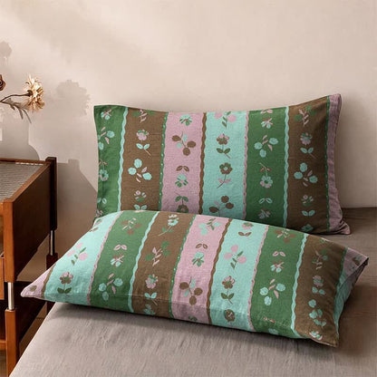 Mehrfarbige, gestreifte Baumwoll-Tagesdecke mit Blumenmuster - 2 Kissenbezüge - 48cm x 74cm - image 3