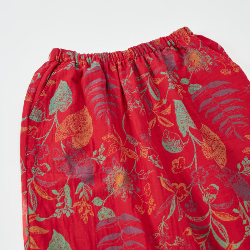 Retro-Loungewear-Set aus Baumwolle mit rotem Blattmuster - image 3