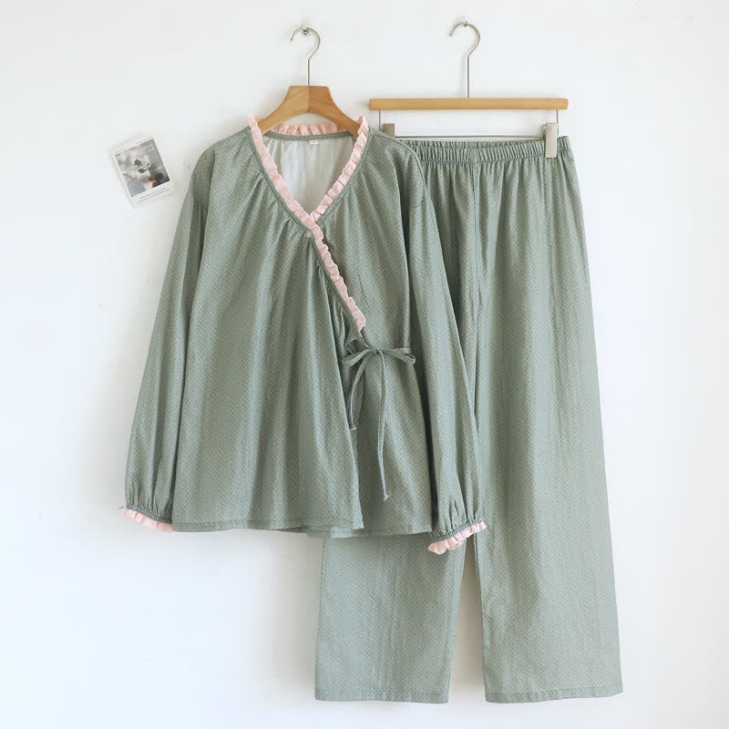 Loungewear-Set aus Baumwolle mit seitlichen Bindebändern - image 1