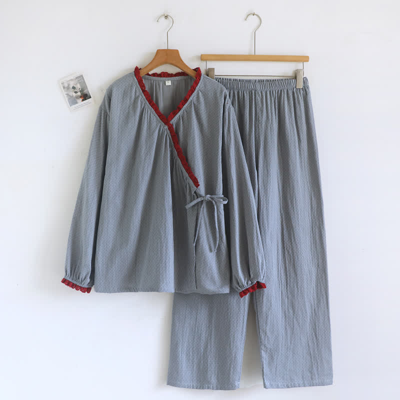 Loungewear-Set aus Baumwolle mit seitlichen Bindebändern - image 6