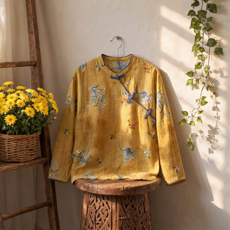 Vintage Langarmshirt mit Blumen- und Insektenmuster - image 2