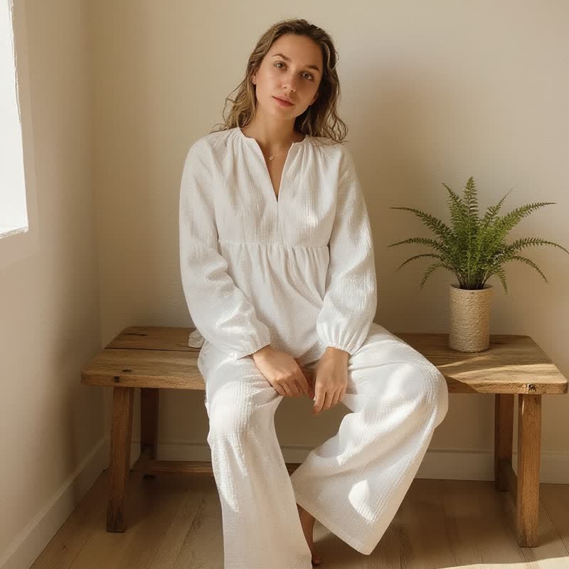 Loungewear-Set aus weißem Baumwollgaze - image 4