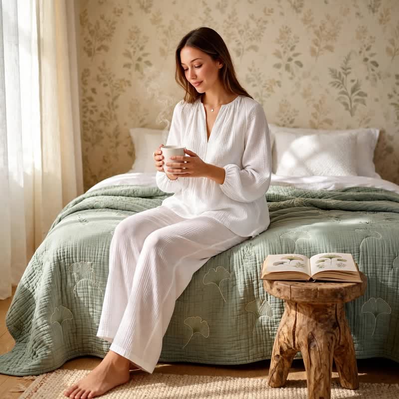 Loungewear-Set aus weißem Baumwollgaze - image 1