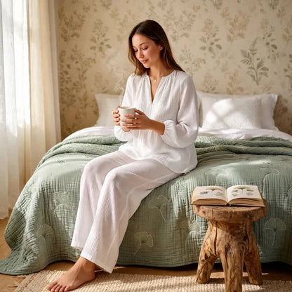 Loungewear-Set aus weißem Baumwollgaze - image 1