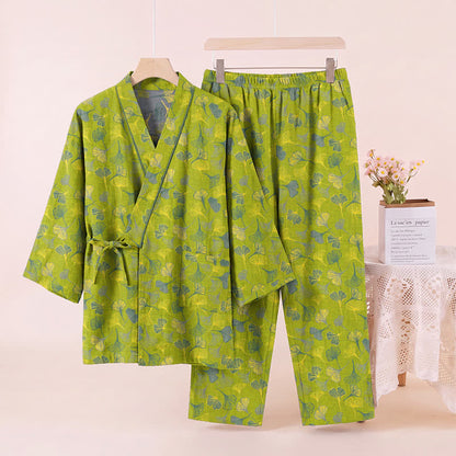 Kimono-Lounge-Pyjama-Set aus Baumwolle mit Ginkgo-Blatt - image 2